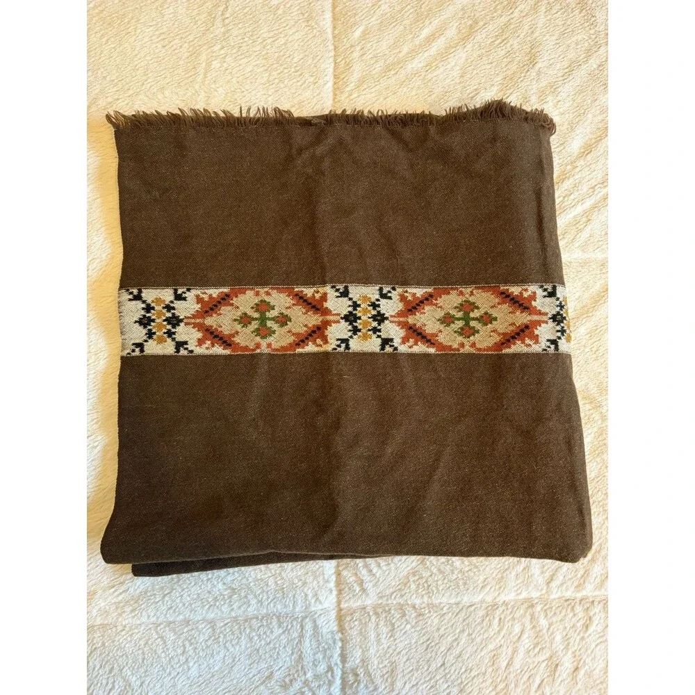Sanskriti Vintage Long Pure Woollen Brown Woven Kullu Shawl Scarf Throw Stole